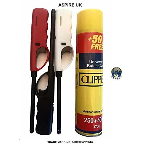 ASPIRE UK 3x lrg bbq Lighters Refillable Safety Gas Candle Fire BBQ