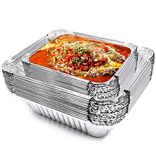 50Pcs Aluminium Foil Trays,Jicyor Disposable Tin Foil Container BBQ