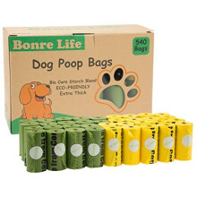 Bonre Life Biodegradable Dog Poop Bags - 540, Extra Thick 15µm, Leak-Proof, Made from Corn Starch (23x33 cm)