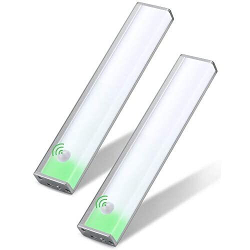 2 Pack Automatic Wardrobe Lights,24 LED Wireless Under Cupboard Light, Two Modes Motion Kitchen Cabinet Lighting, Rechargeable Lights with Eye-pr