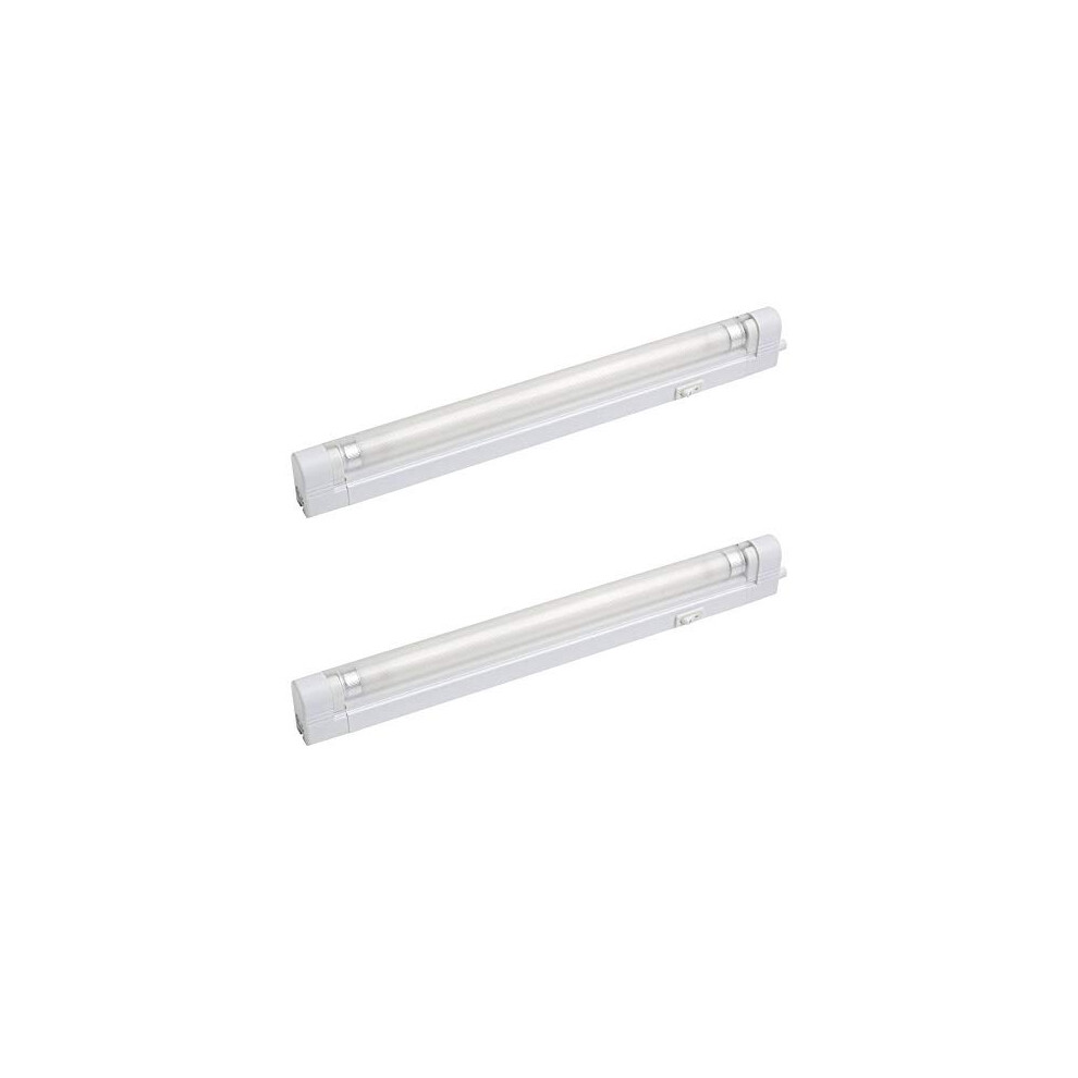 2 Pack | White 13W T5 Ultraslim Fluorescent Under Cabinet Switched Striplight Fitting with Diffuser | 2 Metre Mains Cable & Fixing Kit Included |