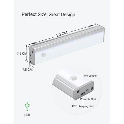 2 Pack Automatic Wardrobe Lights,24 LED Wireless Under Cupboard Light, Two Modes Motion Kitchen Cabinet Lighting, Rechargeable Lights with Eye-pr 1