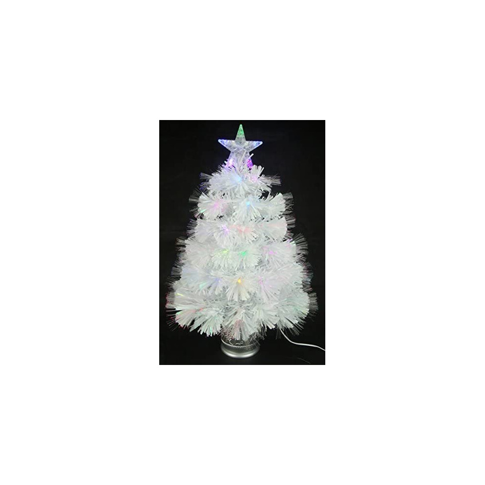 Christmas Concepts 2ft (60cm) White Iridescent PVC Fibre Optic Christmas Tree With Colour Changing LED Lights