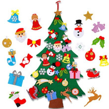 Flat Felt Christmas Tree - 4ft DIY Non-woven Christmas Decorations Tree with 25Pcs Detachable Snowman Candy Christmas Ornaments Wall Decor for Ki