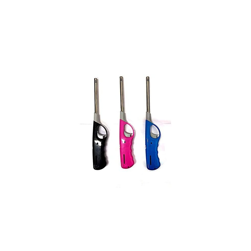 Karan King 3-Pack Refillable Safety Gas Candle Bbq Fire Lighters, 27 Cm, Plastic - Assorted Colours
