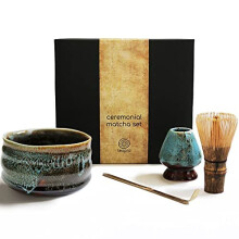 Teapro Japanese Matcha Set: Bamboo Whisk, Scoop, Artisan Ceramic Matcha Bowl & Whisk Holder in Blue, Authentic Traditional Japanese Matcha Tea Ce