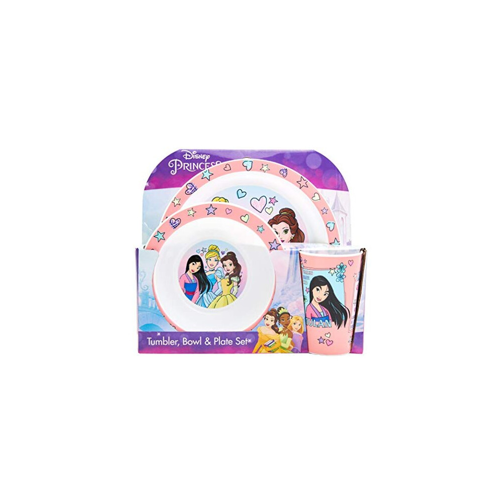 Disney Princess Kids Tableware Set  3 Piece Reusable PP Plate, Bowl & Cup Set for Children  Cinderella Mulan Belle Tumbler & Dinnerware Set for