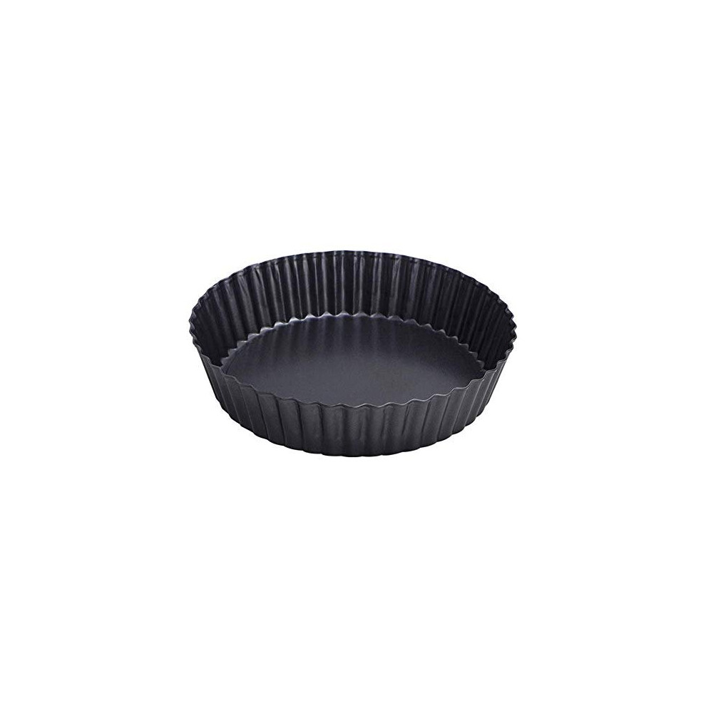 webake Quiche Dish Tart Tin with Loose Base 9.5 Inch 24cm Pie Dish Non Stick Extra Deep Fluted Tart Mould, Black