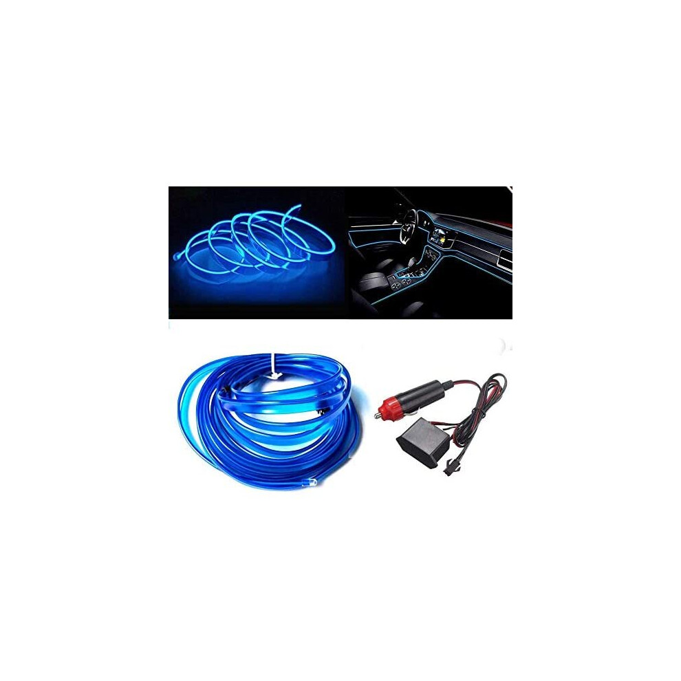 El Wire With 6Mm Sewing Edge, 5M Neon Wire 12V With Fuse Protection For Automotive Car Interior Decoration Blue 719022141942