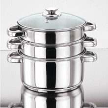 (24) Steamer Pan Set with Glass Lid Stainless Steel Induction Friendly, 3 Tier Pan ,VINOD