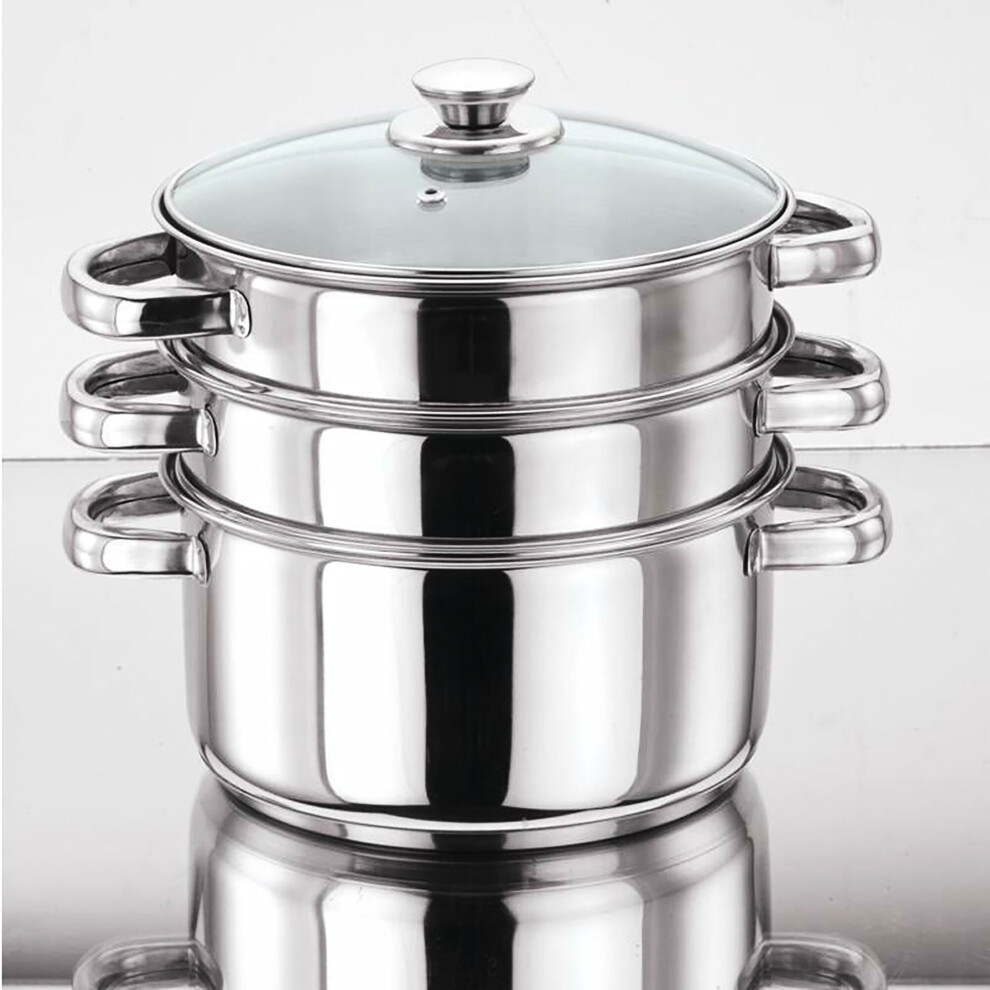 (24) Steamer Pan Set with Glass Lid Stainless Steel Induction Friendly, 3 Tier Pan ,VINOD