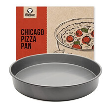 Chicago Deep Dish Pizza Pan 12 Inch Chef Pomodoro, Hard Anodized Aluminum Pizza Pan for Oven, Pre-Seasoned Bakeware Kitchenware, Non-Stick Round