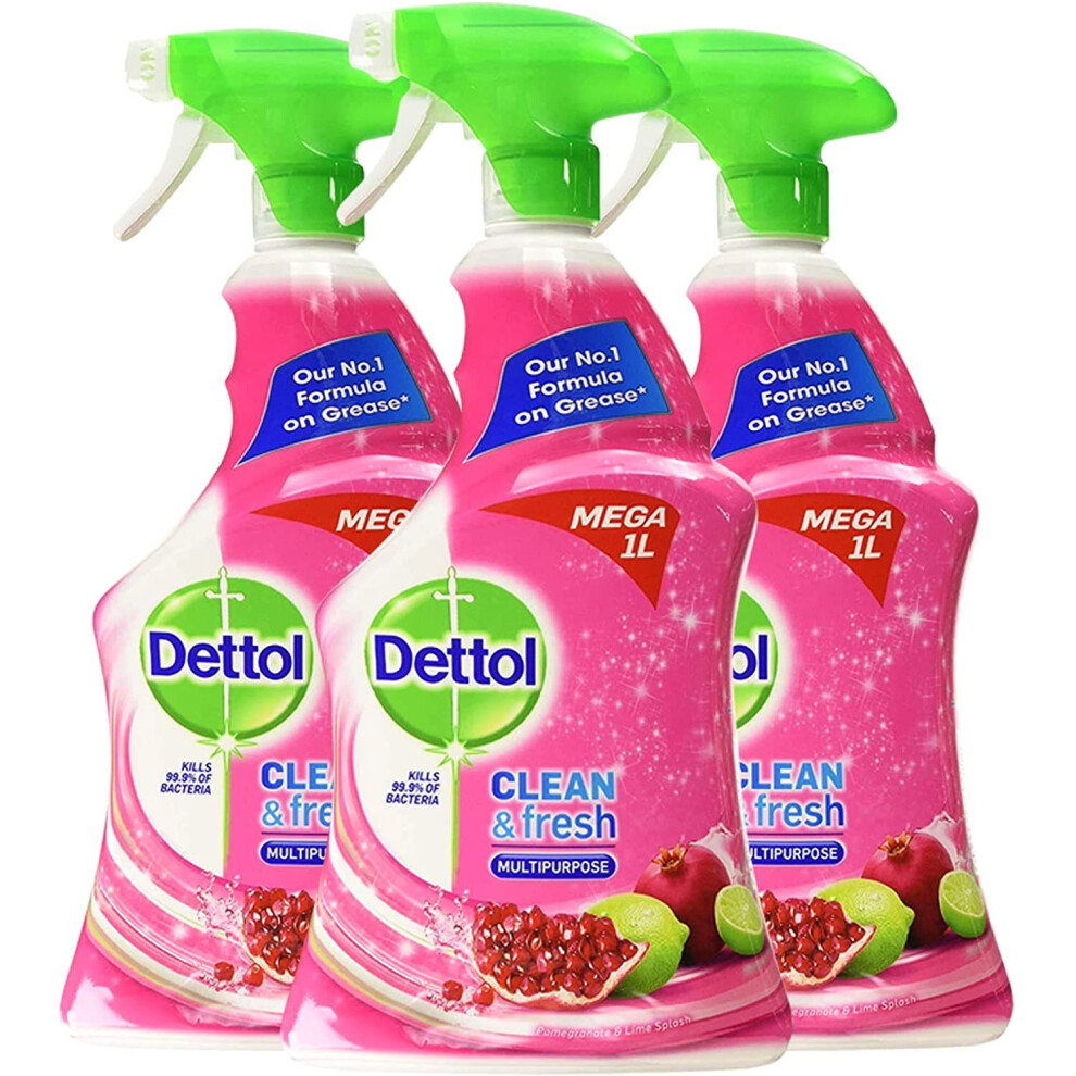 Dettol - Clean And Fresh Spray - Pomegranate & Lime - 1 Litre, Pack Of 3