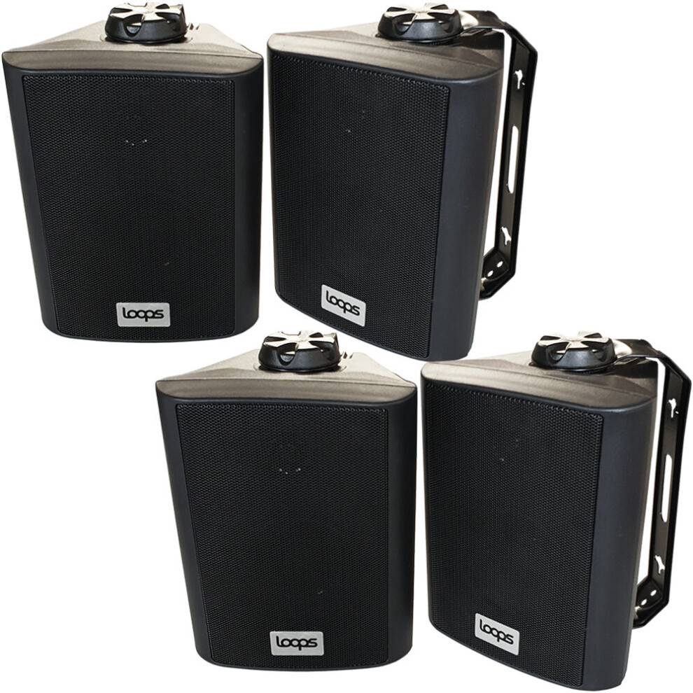 Loops 2X Pair 4" Outdoor Rated Black Stereo Wall Speakers 70W 8 Ohm Ip55 Weatherproof