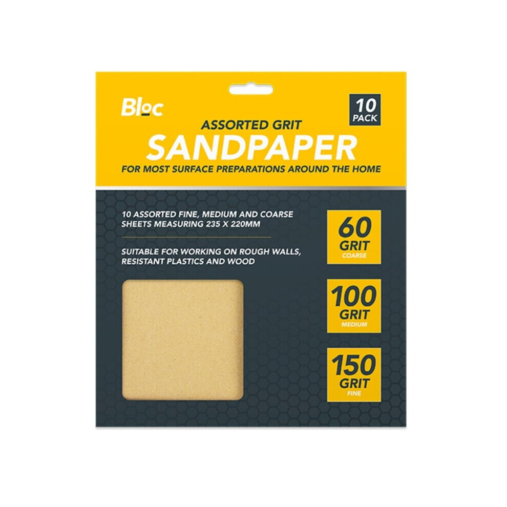 Diy5481 10 Sheets Assorted Grit Sandpaper Pack - Coarse 60 X 3, Medium 100 X 4, Fine 150 X 3 For Wood, Paint & Walls 5056170354813