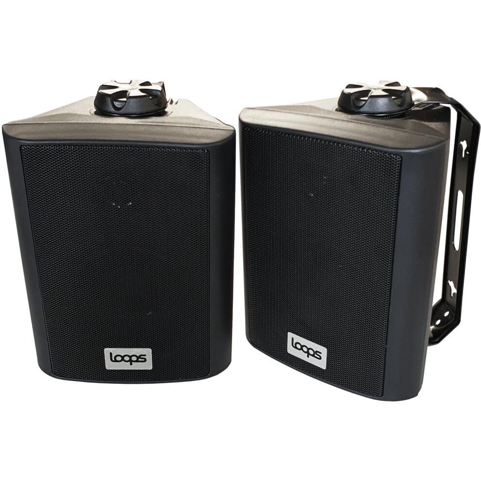 Loops Pair 4" Outdoor Rated Black Stereo Wall Speakers 70W 8 Ohm Ip55 Weatherproof