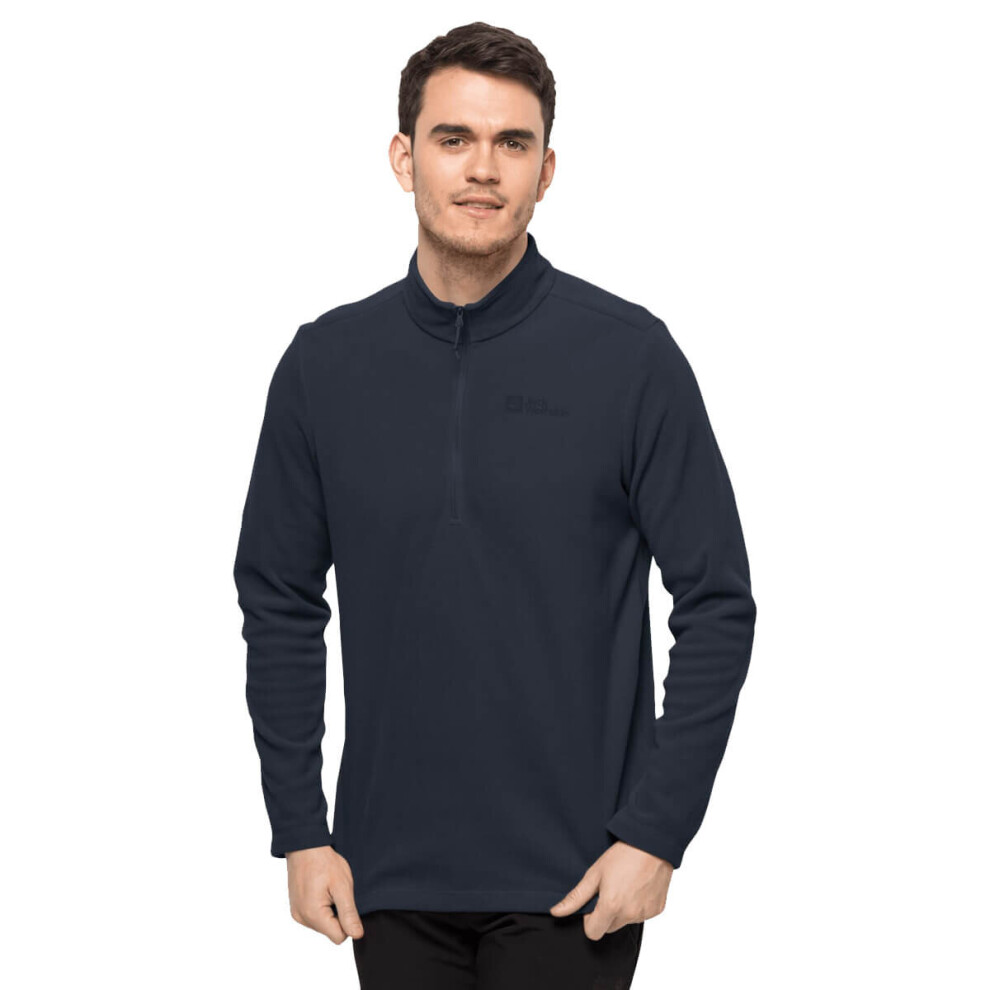 (L, Night Blue) Jack Wolfskin Mens 2022 Taunus Half Zip Breathable Fleece Pullover Sweater