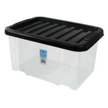 (Black Lid, 1) Plastic 24L Storage Clear Container Toy Box Drawer Lid Wardrobe Shoes Kids Home