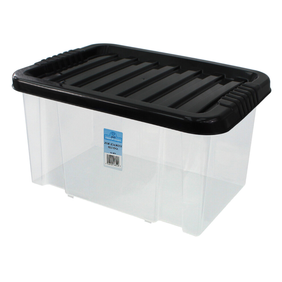 (Black Lid, 1) Plastic 24L Storage Clear Container Toy Box Drawer Lid Wardrobe Shoes Kids Home