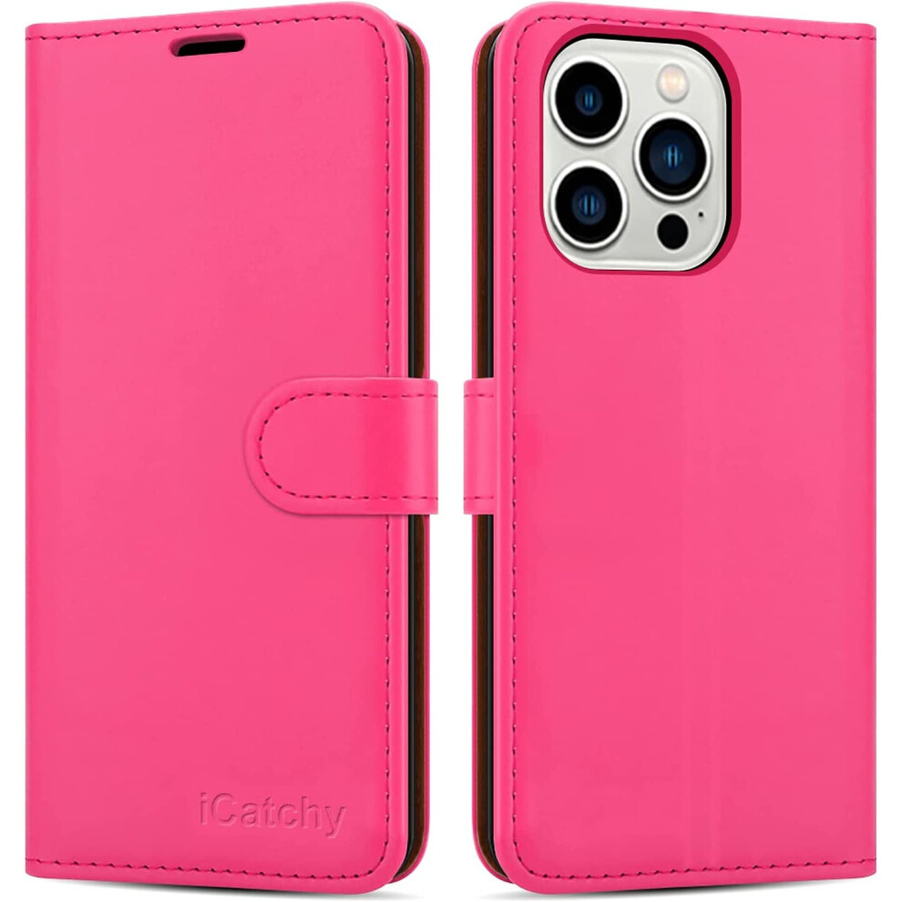 Icatchy (Pink) Iphone 14 Pro (6.1) Case Leather Wallet Book Stand View
