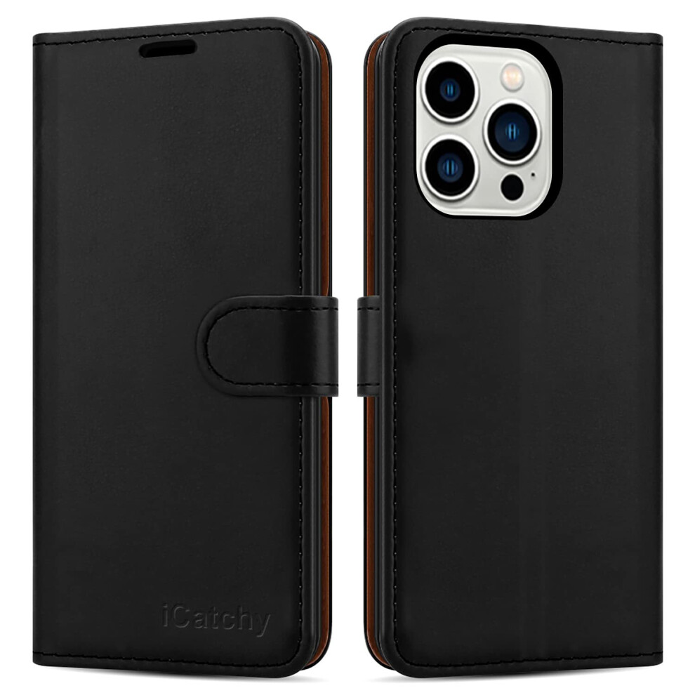Icatchy (Black) Iphone 14 Pro (6.1) Case Leather Wallet Book Stand View