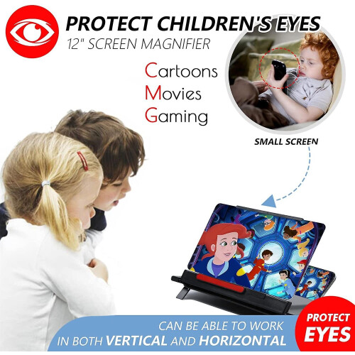 (Black) Phone Screen Magnifier 12 Inch 3d Screen Enlarger Holder With Remote Control 2
