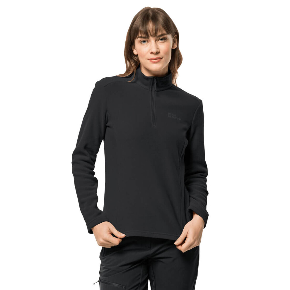 (L, Black) Jack Wolfskin Womens 2022 Taunus Half Zip Lightweight Fleece Pullover Sweater