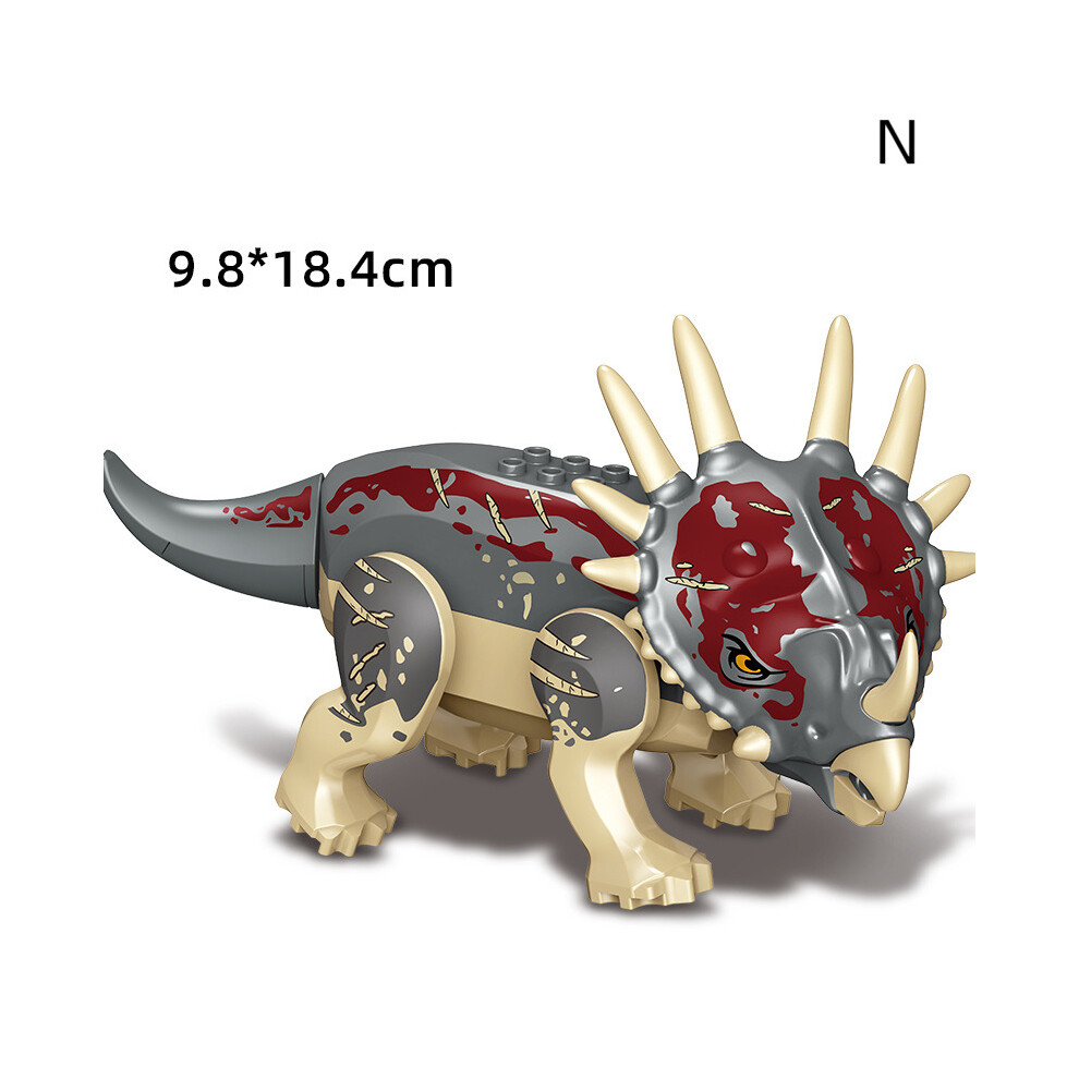 (N) Jurassic dinosaur building blocks assembling toy black pterosaur, tyrannosaurus, baryonyx, ankylosaurus