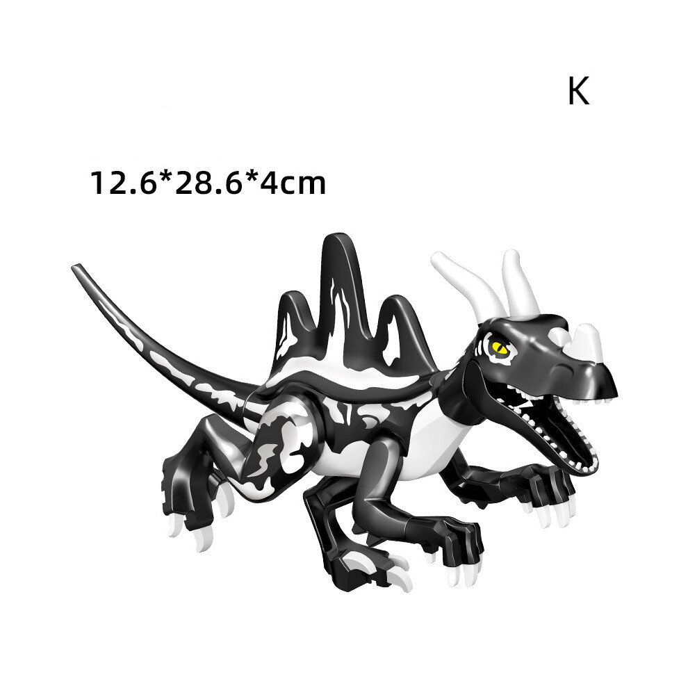 (K) Jurassic dinosaur building blocks assembling toy black pterosaur, tyrannosaurus, baryonyx, ankylosaurus