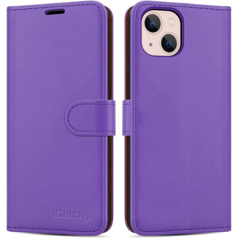 (Lilac) iPhone 14 (6.1)Case Leather Wallet Book Stand view