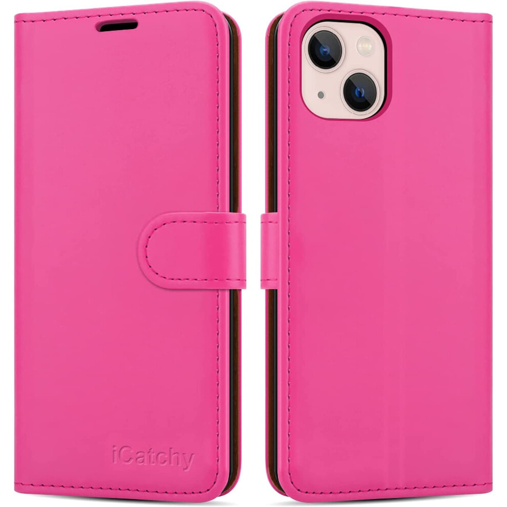 (Pink) Iphone 14 (6.1)Case Leather Wallet Book Stand View Pink 5056298013760