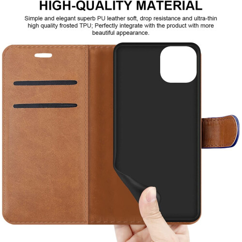 (Blue) iPhone 14 (6.1)Case Leather Wallet Book Stand view 2