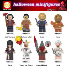 8PCS Halloween series Minifigure Jack Torrance Chainsaw Massacre Jason the Clown Pyramid Head Assembled Building Blocks Halloween Gift