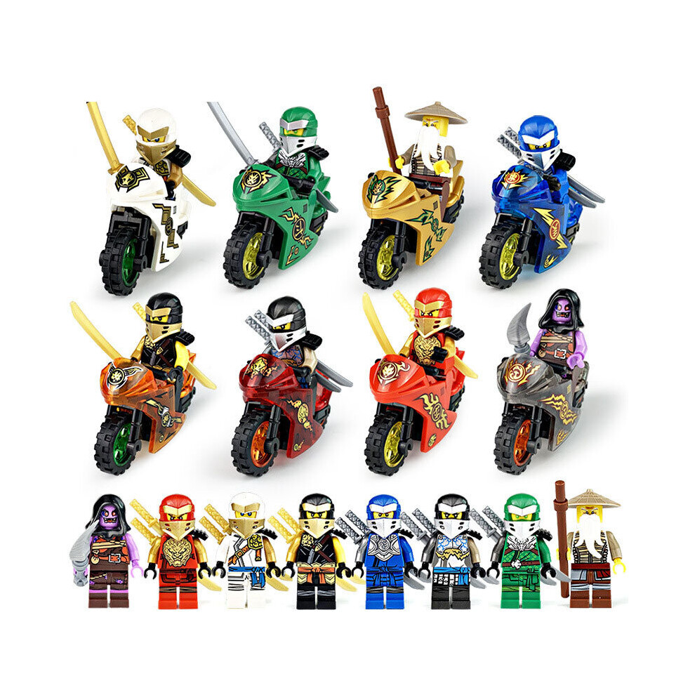 8Pcs Ninjago Motorcycle Minifigures Ninja Mini Figures Fits Blocks Toy Christmas Halloween Gift