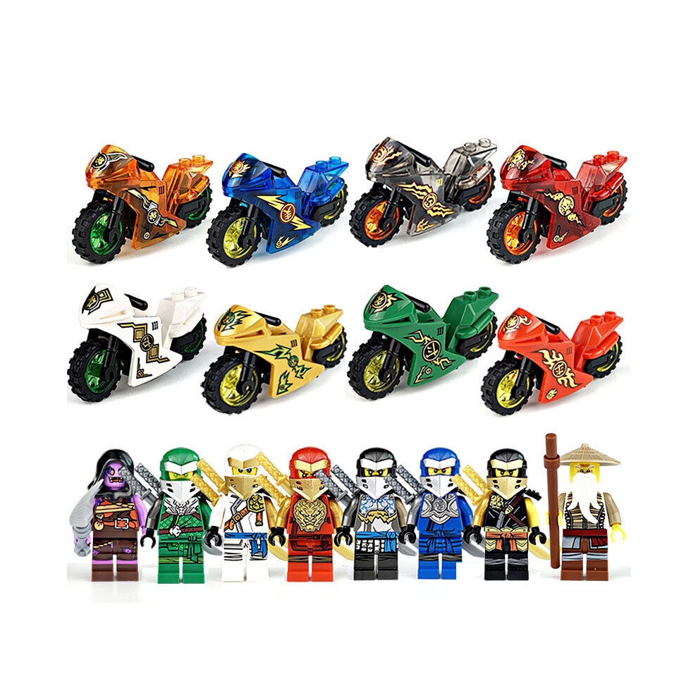 Zhike 8Pcs Ninjago Motorcycle Minifigures Ninja Mini Figures Fits Blocks Toy Christmas Halloween Gift