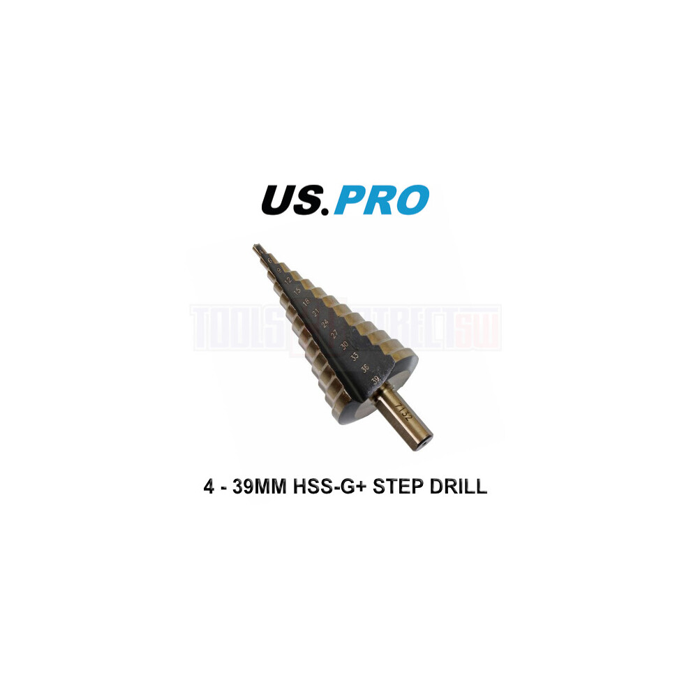 US PRO Tools 4 - 39mm HSS-G+ Step Drill Spiral Step Cone 7132