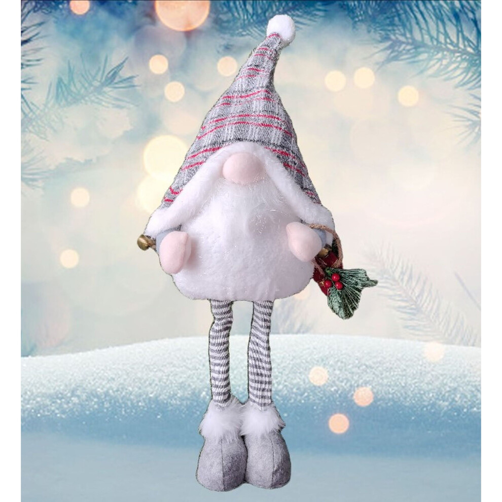 Grey Light Up Christmas Gnome Standing Decoration With Bells 68cm