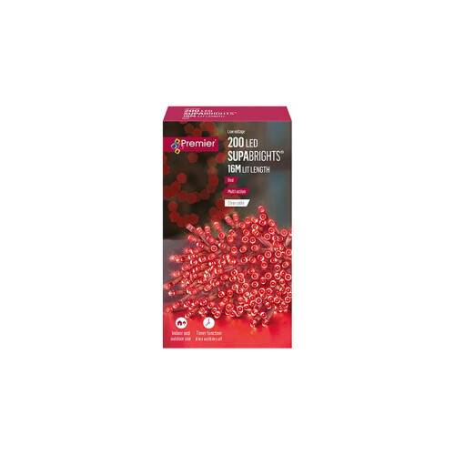 Premier 200 Red LED Supabrights String Tree Lights 16M Lit Length Clear Cable