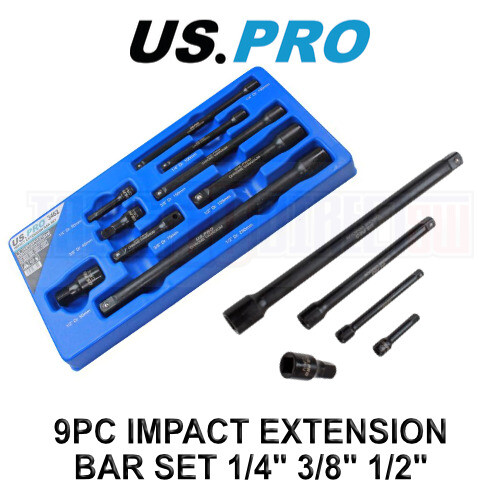 us pro US PRO Tools 9pc 1/4" 3/8" 1/2" dr Impact Extension Bar Set For Sockets 3462