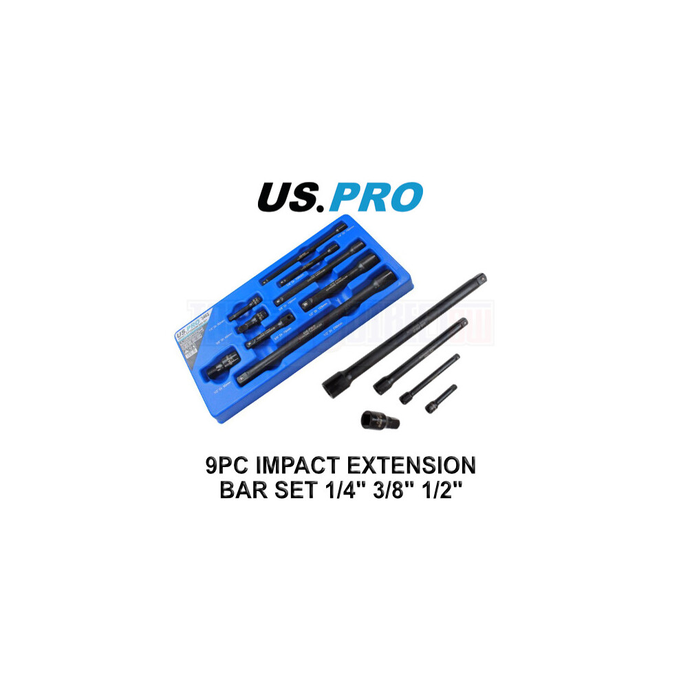 Us Pro Tools 9Pc 1/4" 3/8" 1/2" Dr Impact Extension Bar Set For Sockets 3462