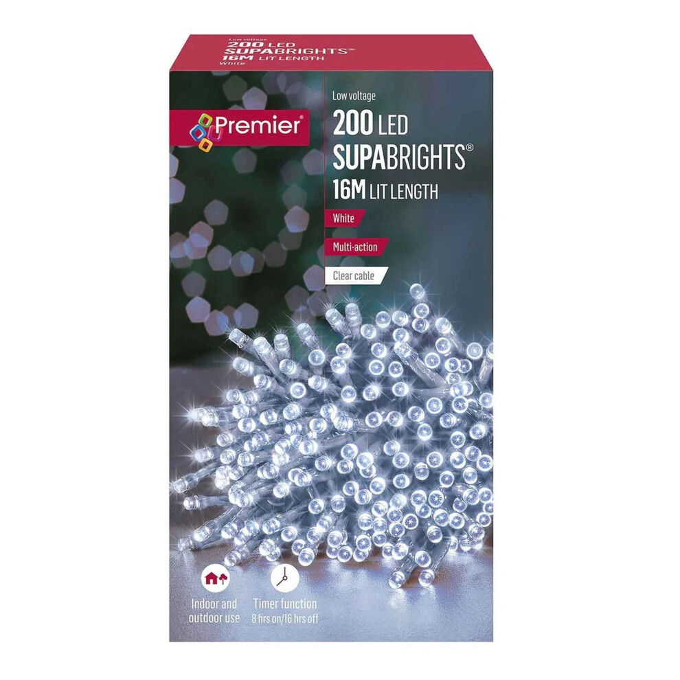 200 White LED Supabright Christmas String Tree Lights 16M Lit Length