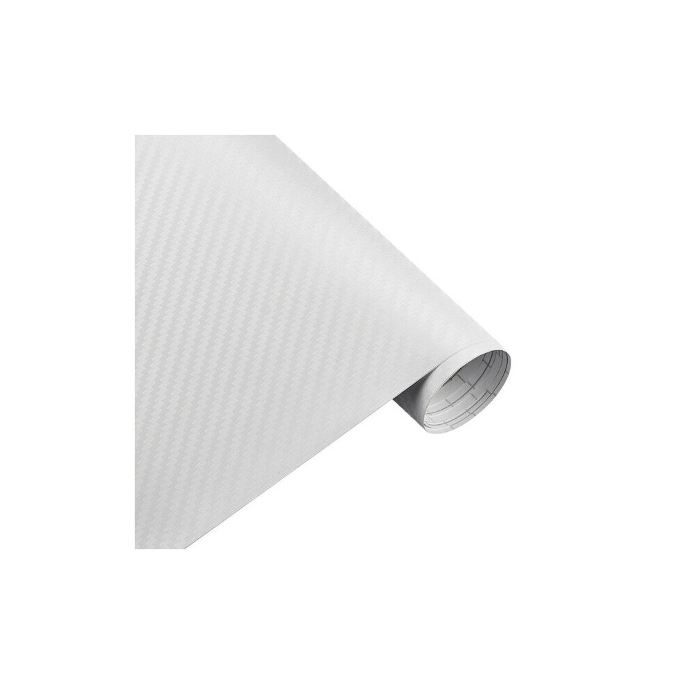 (White) 3D Carbon Fiber Vinyl Car Wrap Sheet Roll Film Car Stickers White 5000015291443