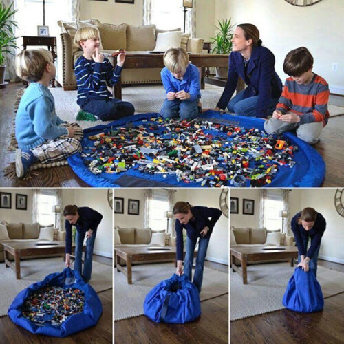 (Blue) Large Portable Kids Play Mat 150cm Kids Nursery Toys Storage Mat