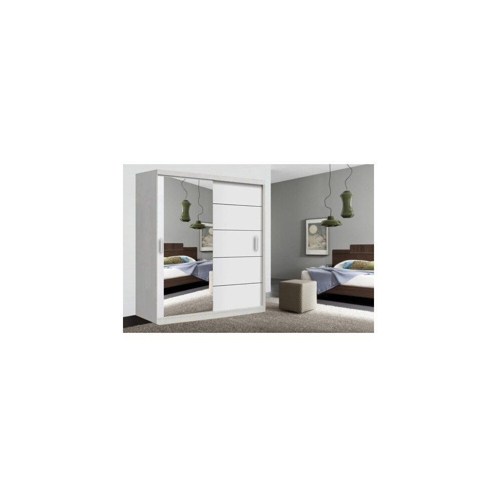 (120cm, White) LYON Double Sliding Mirrored Wardrobe Cabinet with LED Light