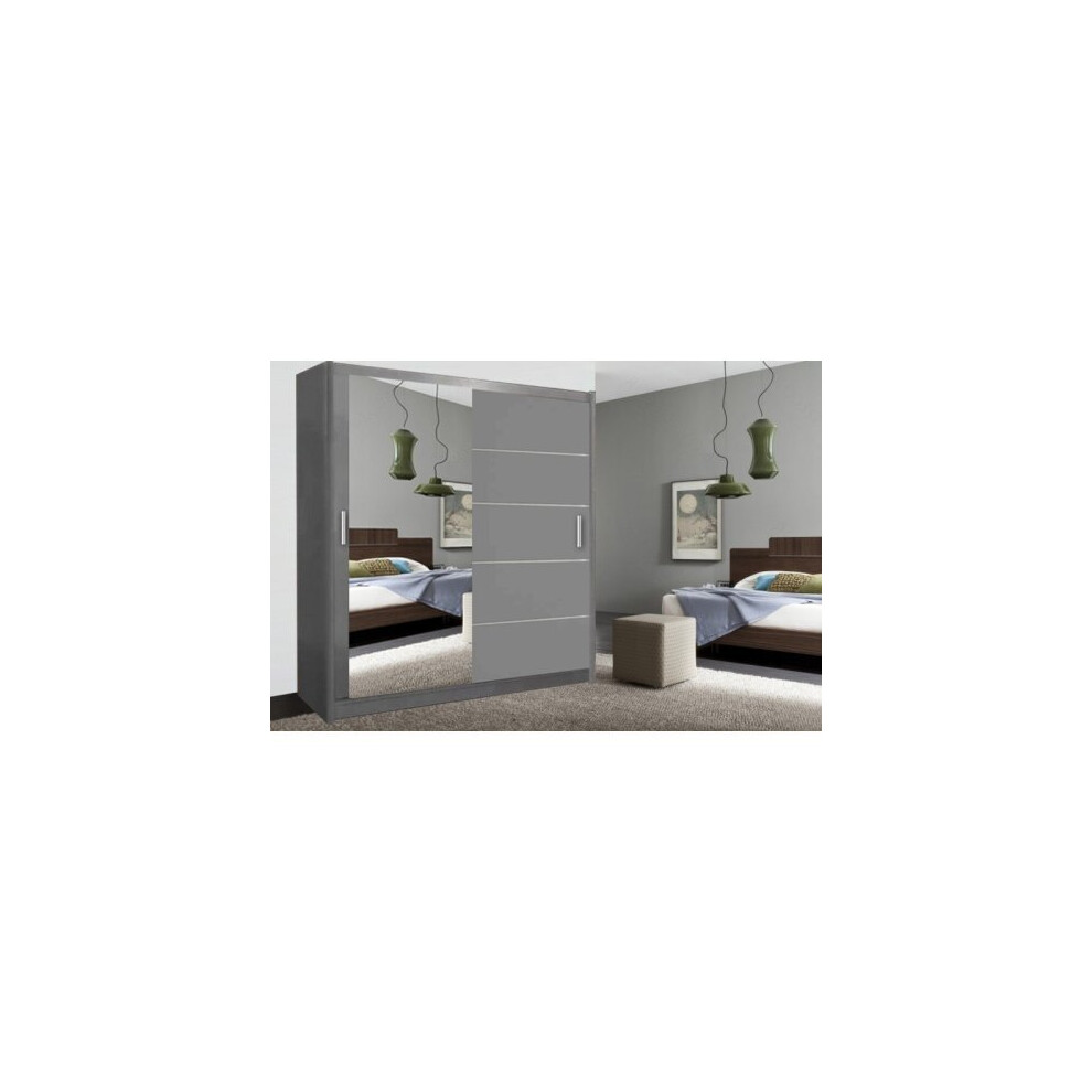 (203cm, Grey) LYON Double Sliding Mirrored Wardrobe Cabinet with LED Light