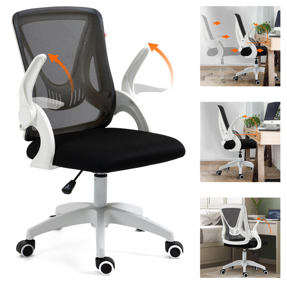 (White) Mesh Office Chair Ergonomic Back Swivel Computer Desk Chair with Adjustable Armrest