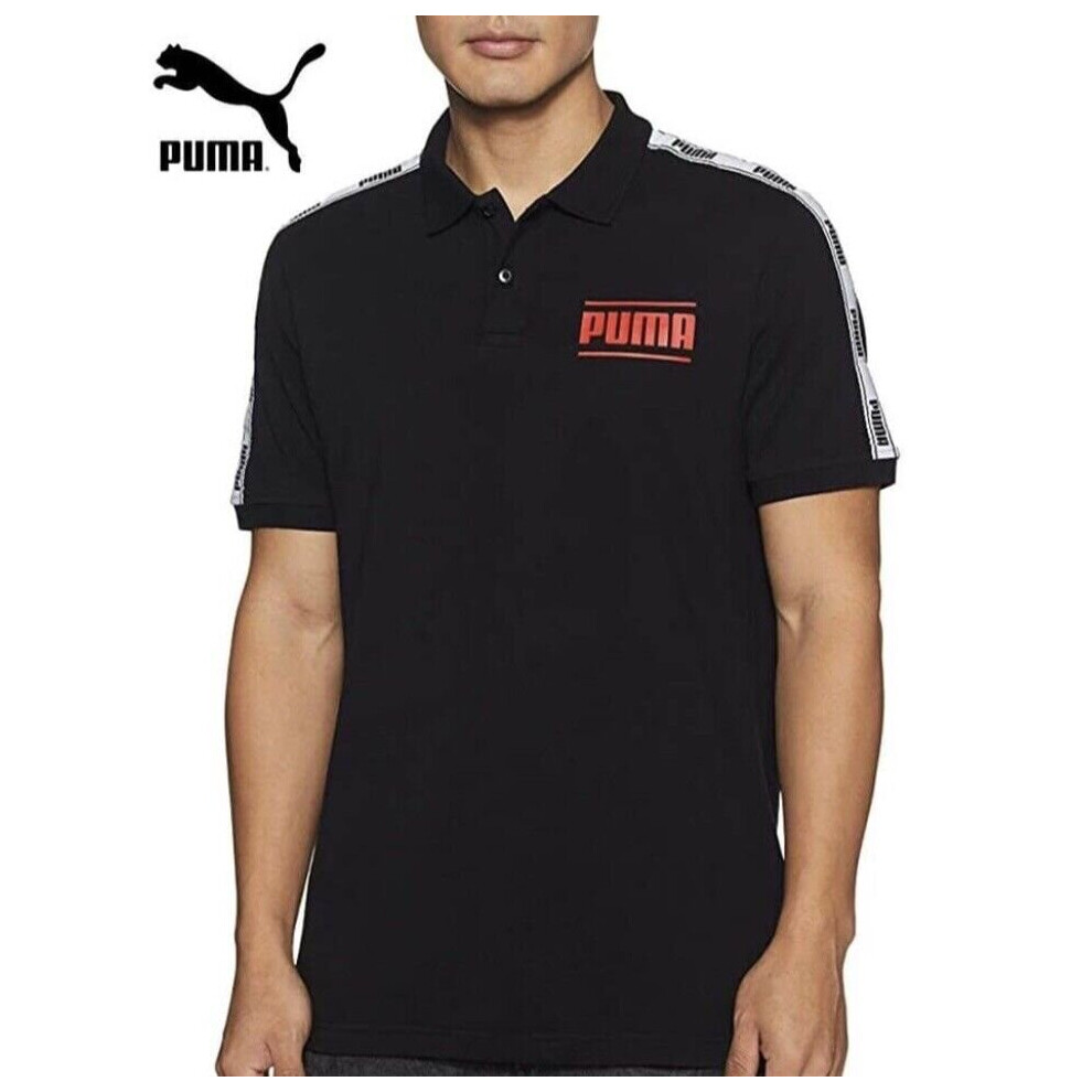 (Medium) Puma Polo Shirt Mens Camo Pack Tape Black