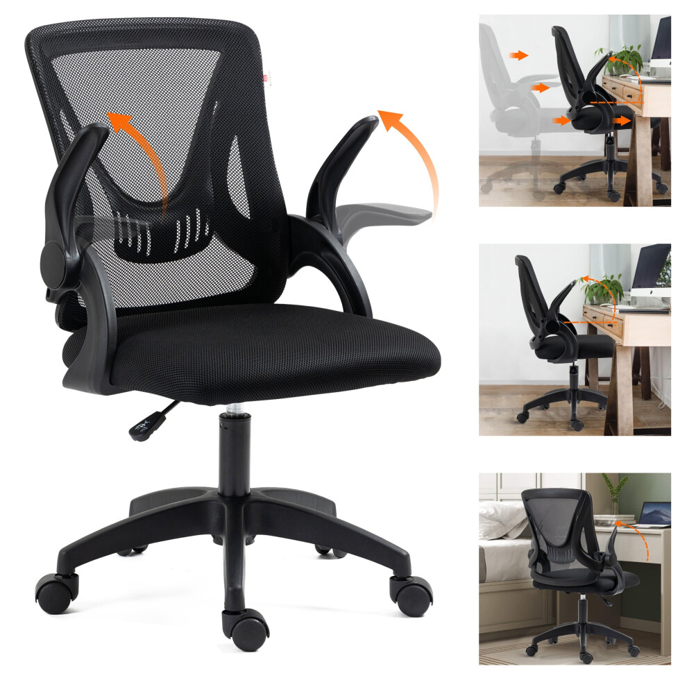 (Black) Mesh Office Chair Ergonomic Back Swivel Computer Desk Chair with Adjustable Armrest