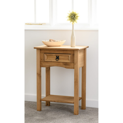 Corona 1 Drawer Console Table with Shelf Distressed Waxed Pine 2