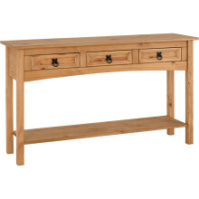 Corona 3 Drawer Console Table With Shelf Distressed Waxed Pine